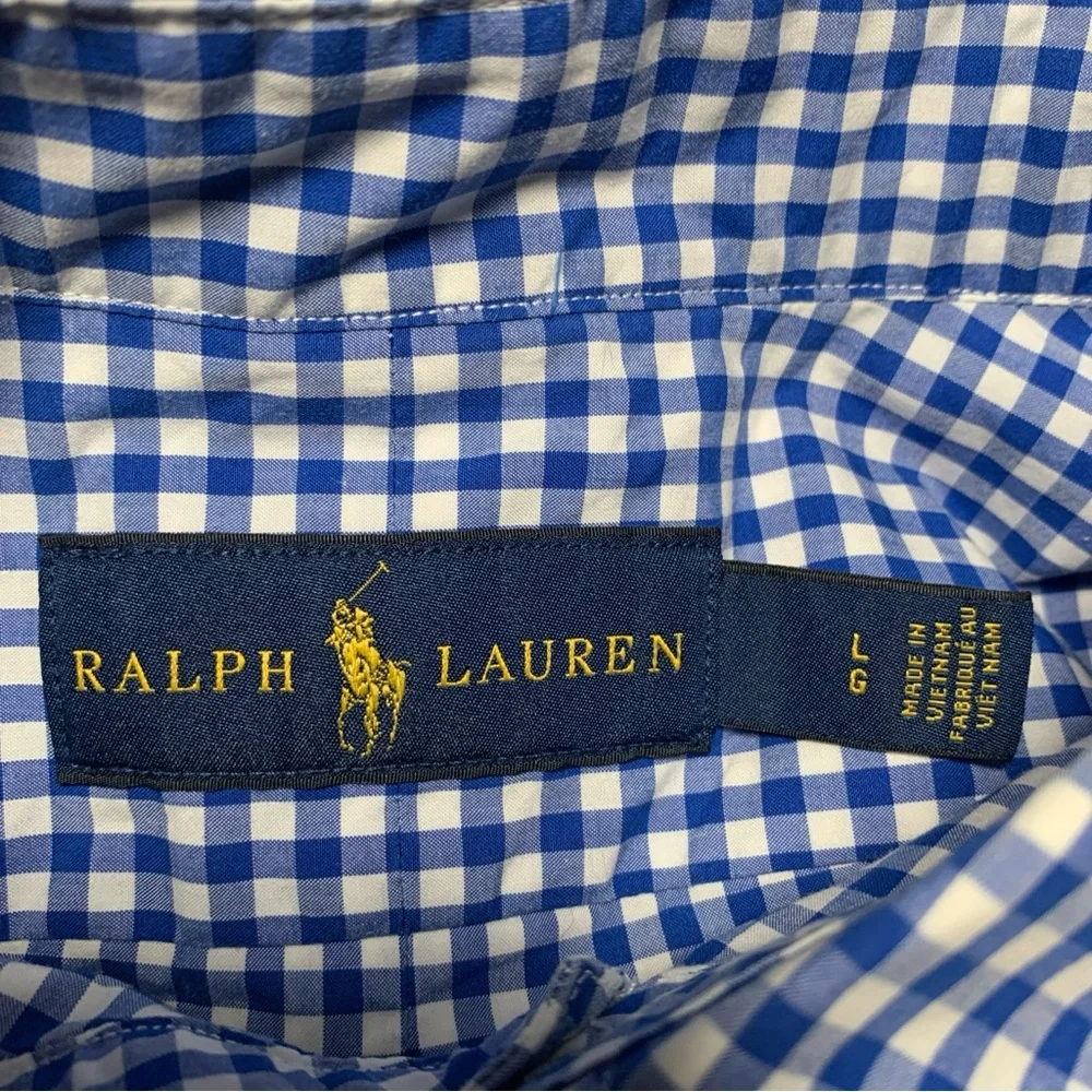 RALPH LAUREN MENS LARGE LONG SLEEVE PLAID SHIRT OXFORD LONG SLEEVE BLUE PINK PON